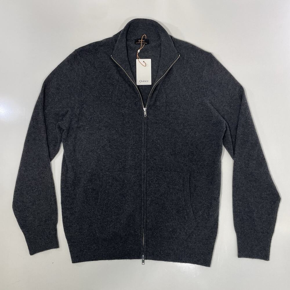 Quince Mongolian Cashmere Full-Zip Jacket Sweater Dark Grey Large
